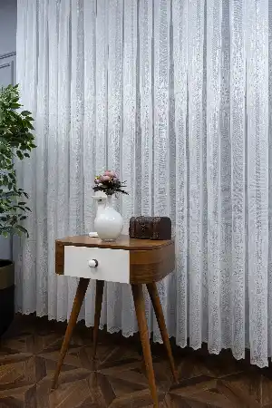 Salon Odası- Liva Gold Örme Arası Modern Desenli Tül Perde- Ekru