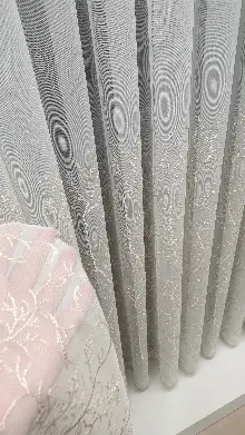 Oturma Odası - Selvi Ağaç Desenli İşlemeli Tül Perde - Krem