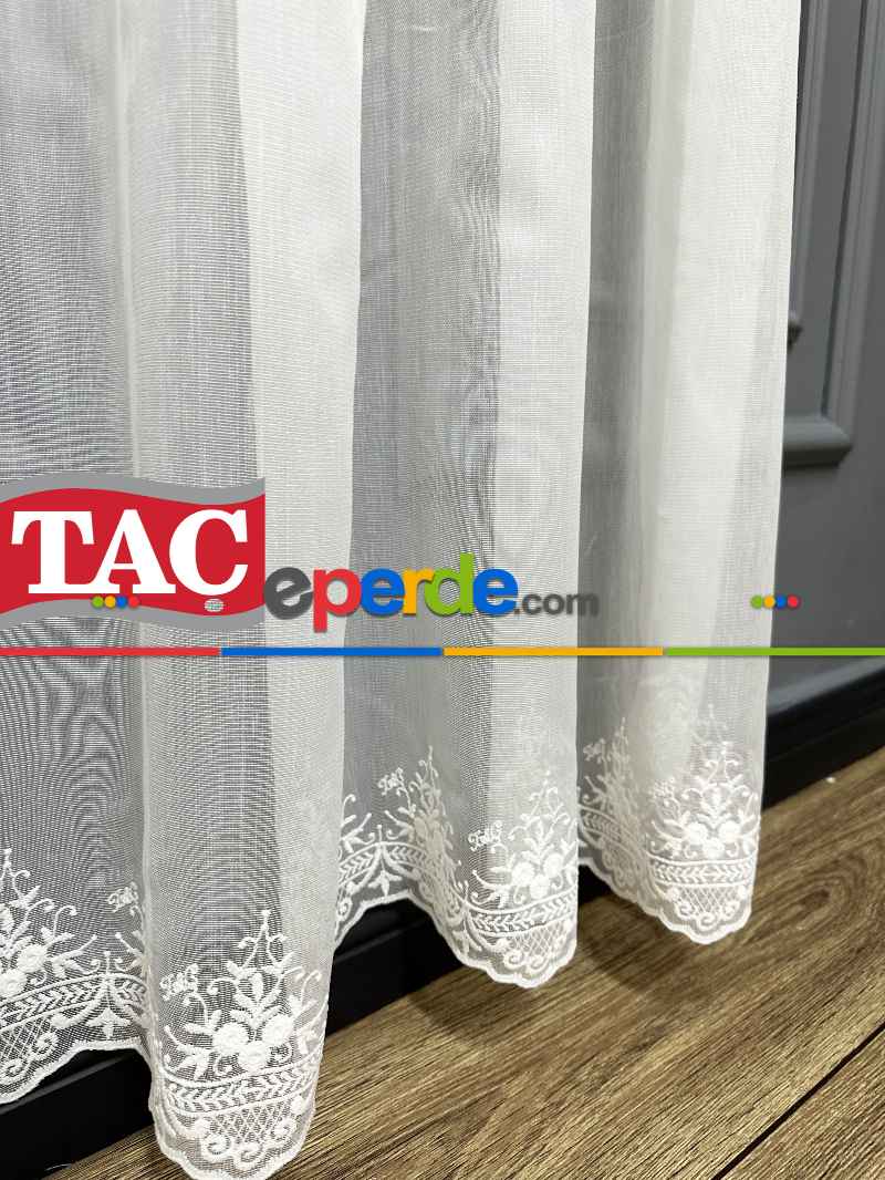 Taç Etek Topçuklu Ütü İstemez Alt İşlemeli Model Tül Perde