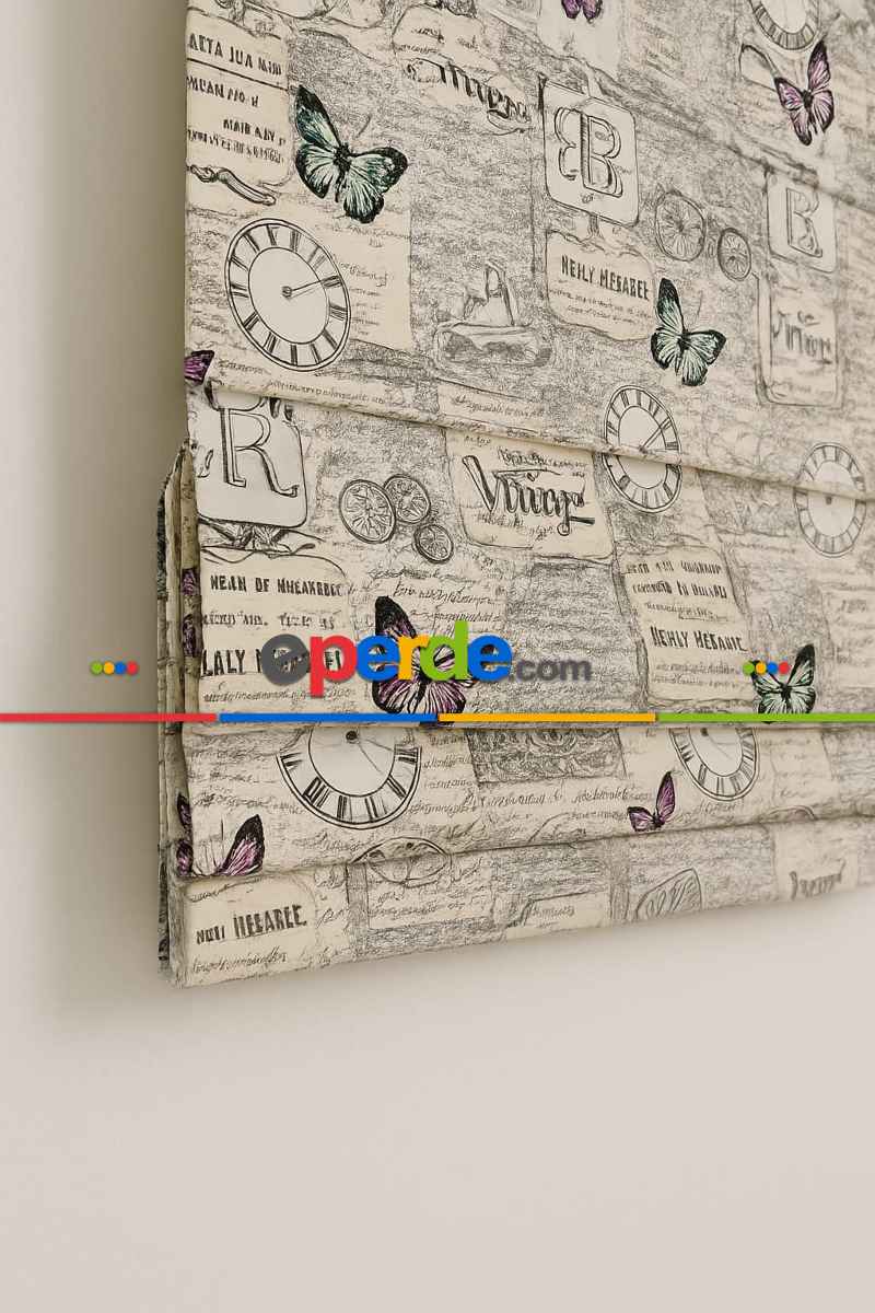 Mutfak - Kelebek Desen Retro Ütü İstemez Vintage Katlamalı Modern Mutfak Çocuk Odası Perdesi