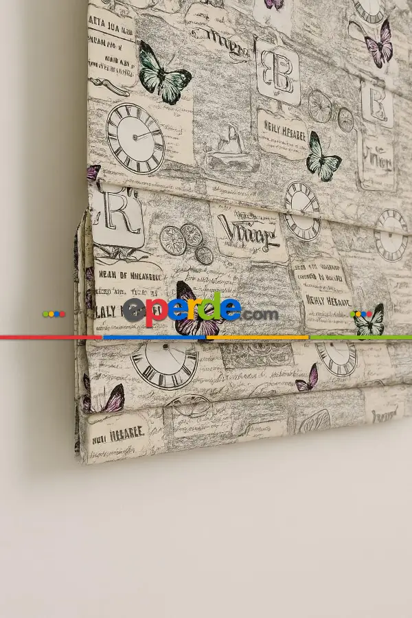 Mutfak Kelebek Desen Retro Ütü İstemez Vintage Katlamalı Modern Mutfak Çocuk Odası Perdesi