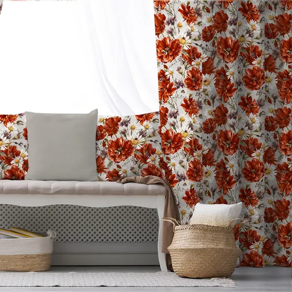 Tropik Desenli Fon Perde Evim645 Kumaşı Kalındır Duck Bezi Değildir- Mavi-beyaz