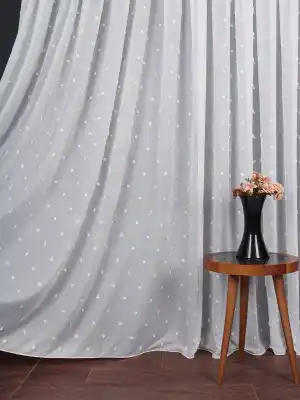 Ponpon Desenli Keten Düz Tül Perde Gramajlı