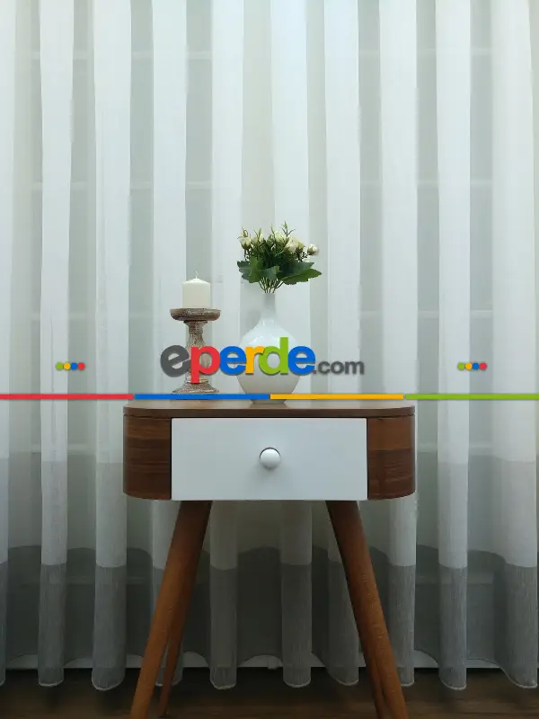 Salon Tül Perde - Vizon - Bej Keten Tül Degrade Perde- Bej