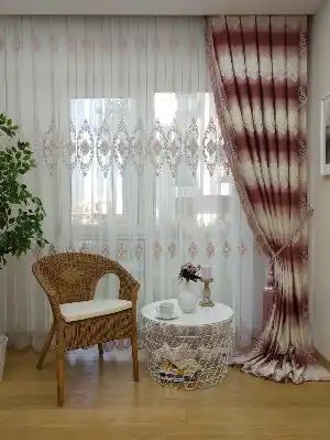 Renk Geçişli Jakar Desenli Salon Fon Perdesi - Pembe - Kiremit - Bej ( Kendinden Saçaklı)- Bej-pembe-kiremit Rengi