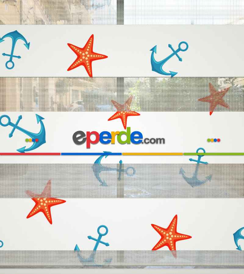 Çapa Ve Deniz Yıldızı Baskılı Zebra Perde- Çok Renkli