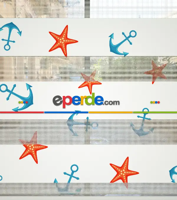 Çocuk Odası Zebra Perde - Çapa Ve Deniz Yıldızı Baskılı Zebra Perde- Çok Renkli