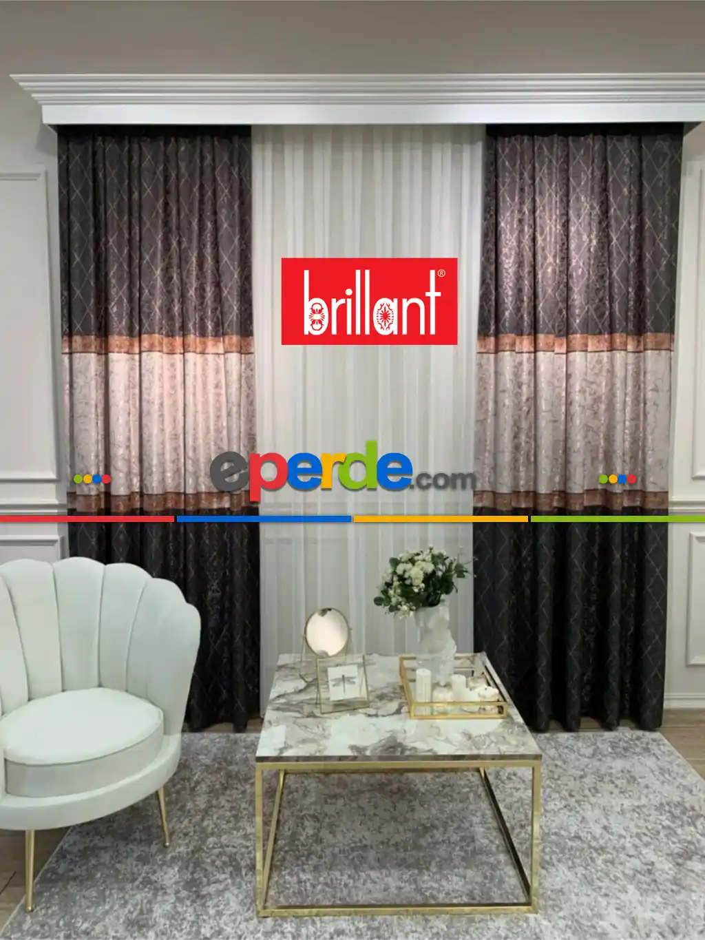 Yatak Odası - Brillant Fon Perde Yeni Moda Tasarım Renk Kanat Yan Perdeler Salon Misafir Odası Perde