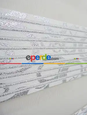 Jakarlı Zebra Perde Bdz-20- Beyaz-gümüş Simli