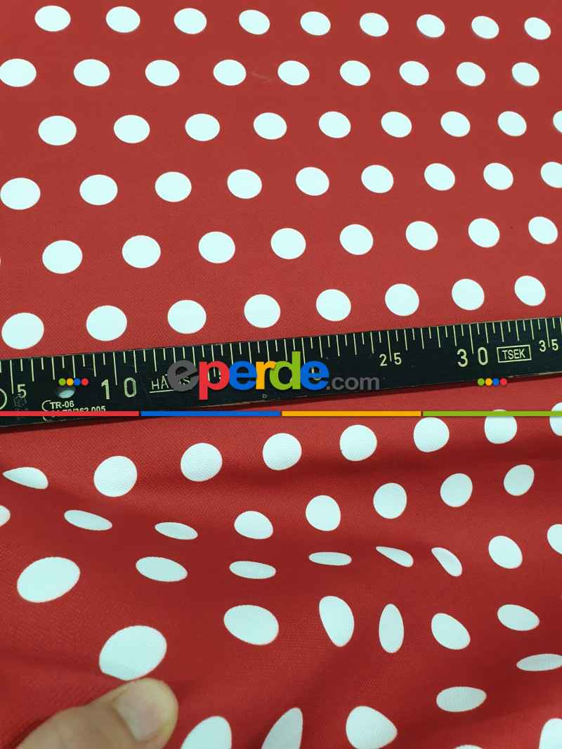 Puantiye Desenli Fon Perde Evm408-1 Kumaşı Kalındır Duck Bezi Değildir- Beyaz-Bordo