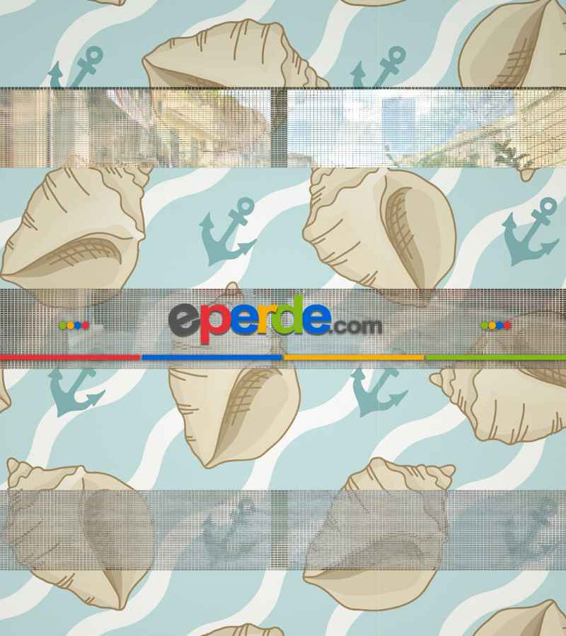 Çocuk Odası Zebra Perde - Deniz Kabuğu Baskılı Zebra Perde- Mavi-Beyaz-Krem