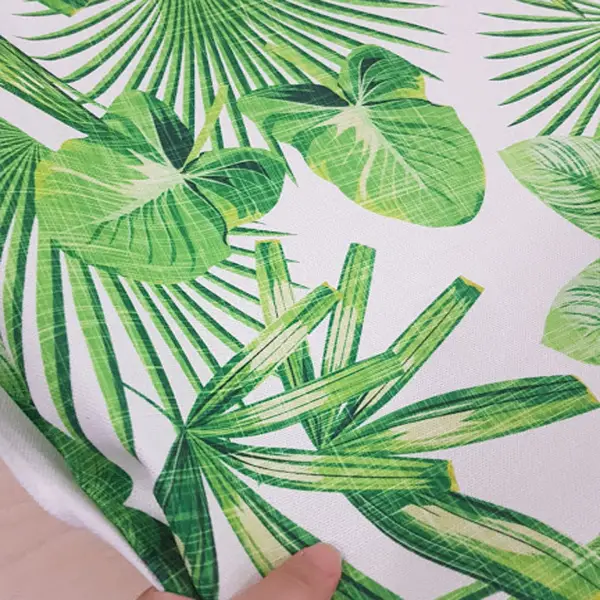 Tropikal Yaprak Desenli Fon Perde Evm1123 Kumaşı Kalındır Duck Bezi Değildir- Yeşil-Beyaz