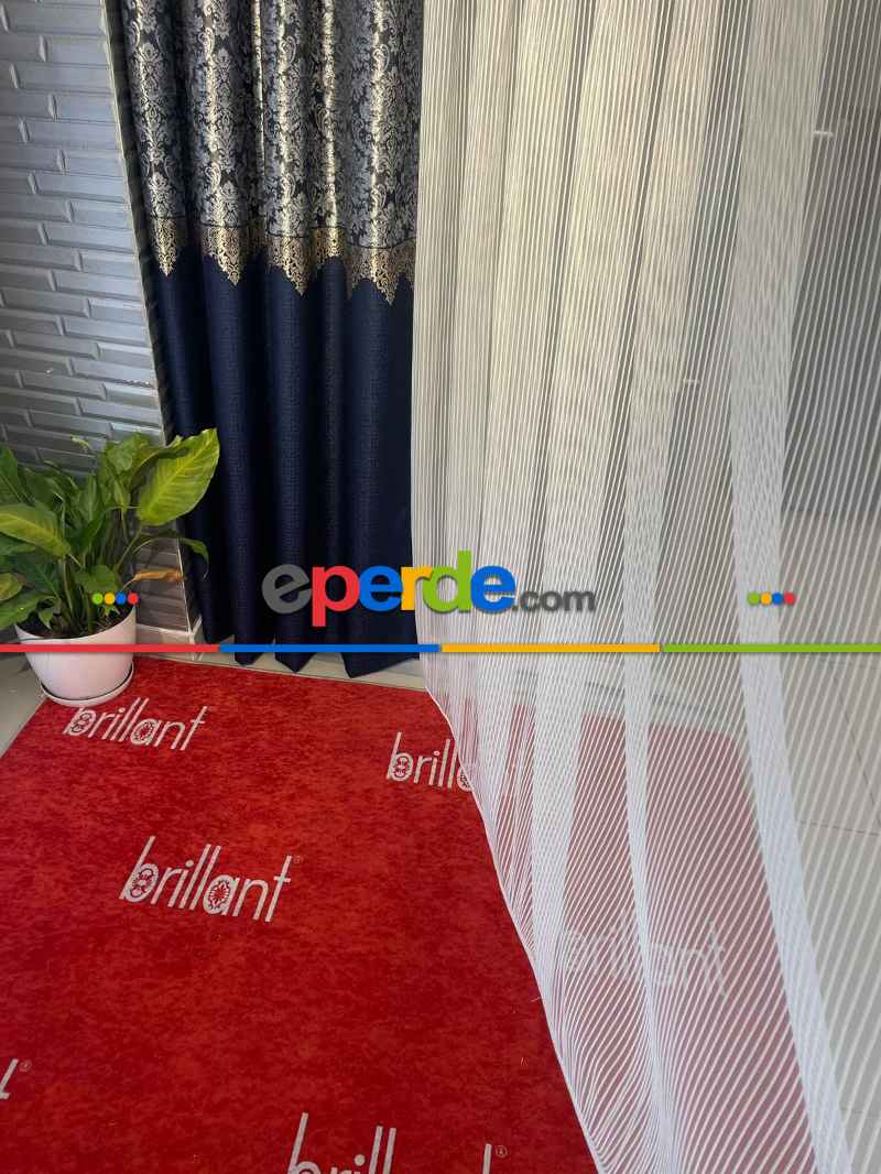 Brillant Düz Ağır Gramaj Ütü İstemez Yeni Trend Lüxs Çizgili Tül Perde