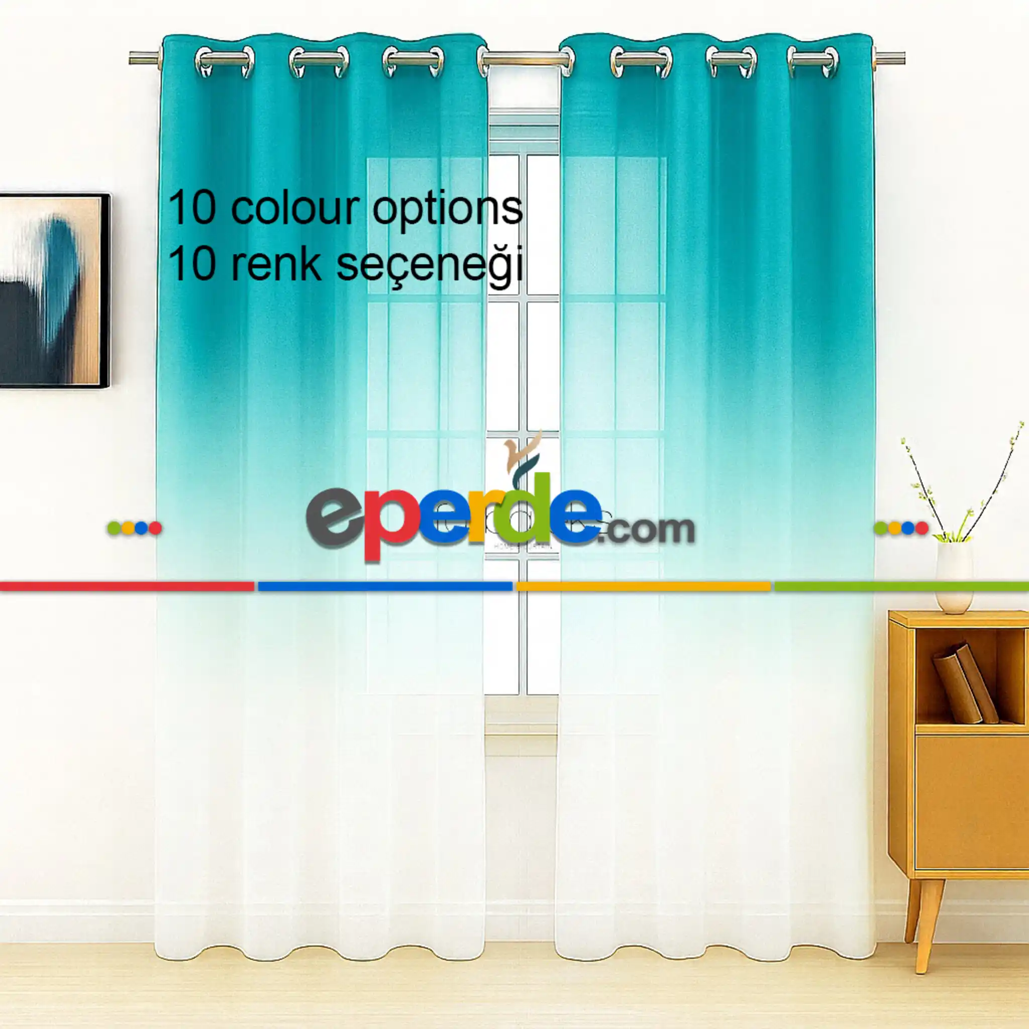 Yeşil Petrol Renk Renkli Degrade Rustik Tül Perde