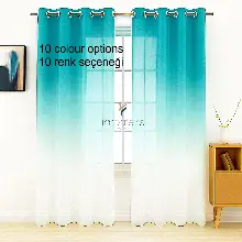 Yeşil Petrol Renk Renkli Degrade Rustik Tül Perde