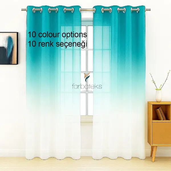 Yeşil Petrol Renk Renkli Degrade Rustik Tül Perde