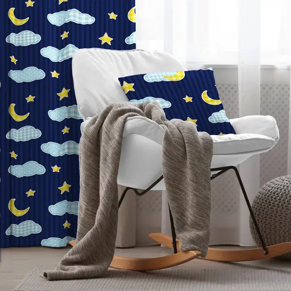 Gece Gökyüzü Desenli Fon Perde Evim834 Kumaşı Kalındır Duck Bezi Değildir- Mavi-beyaz