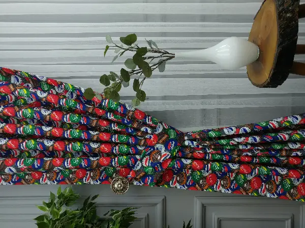 Pop-art Desenli Fon Perde Evm435 -p - Kumaşı Kalındır Duck Bezi Değildir.- Mavi-Kahve-Çok Renkli