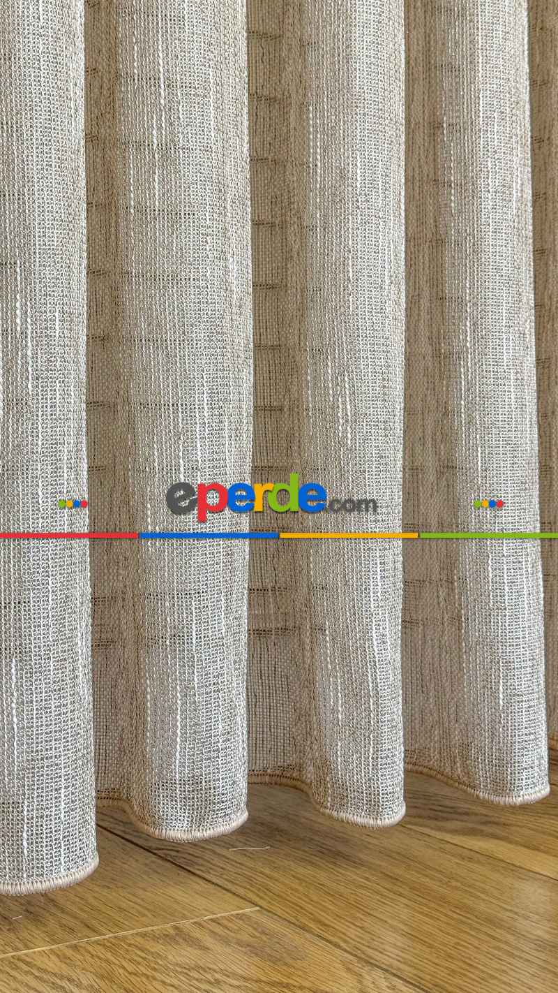 Genç Odası Bej Keten Gümüş Simli Tül Perde - Ağır Gramajlı Premium