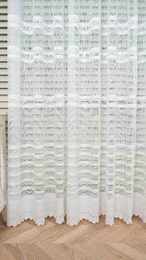 Ekru Çizgili Enine Bantlı Tül Perde, Ağır Gramajlı Premium Seri