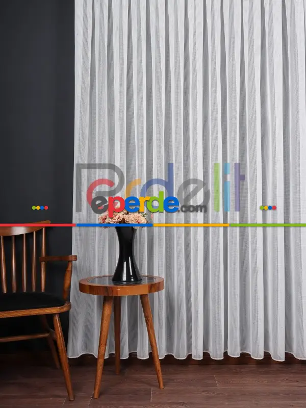 Yumuşak Dokulu Gümüş Damlacık Desenli File tül perde Ütü İstemez