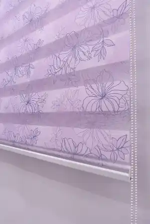 Çiçek Desen Zebra Perde- Mor-lila