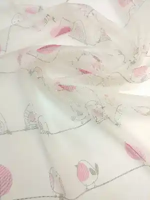 Kız Çocuk Odası Baskılı Tül Perde - Hayal Zemin - Kuş Desenli- Yeşil-Pembe