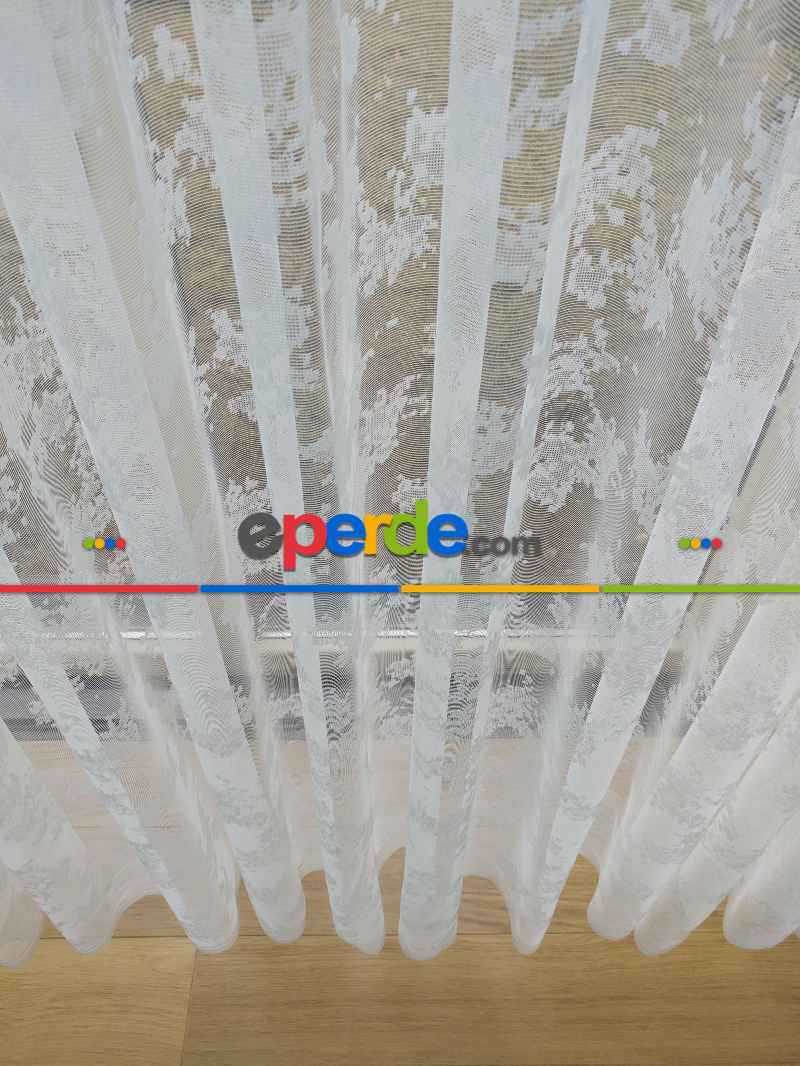 Bt 711 Patine Spor Desenli Fransız Dantel 2025 Tül Perde - Ekru