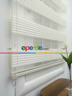 Krem Geniş Pliseli Zebra Perde- Krem