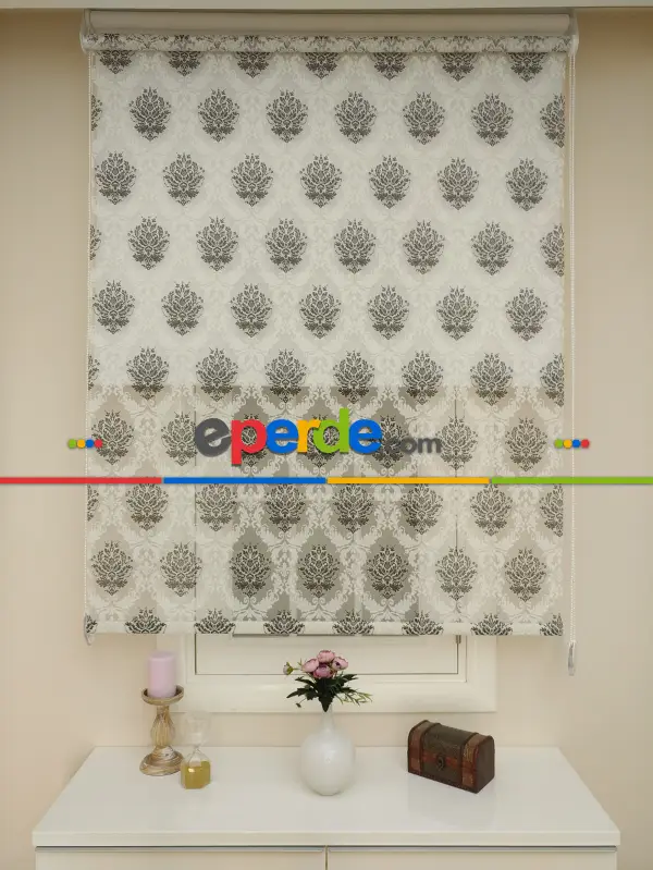 Salon - Yakma Tül Stor - Çiftli Sistem Desenli Perde (burn Out)- Siyah-antrasit