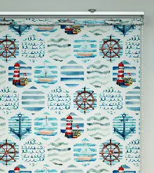 Deniz Feneri Baskılı Stor Perde- Yeşil-mavi-beyaz