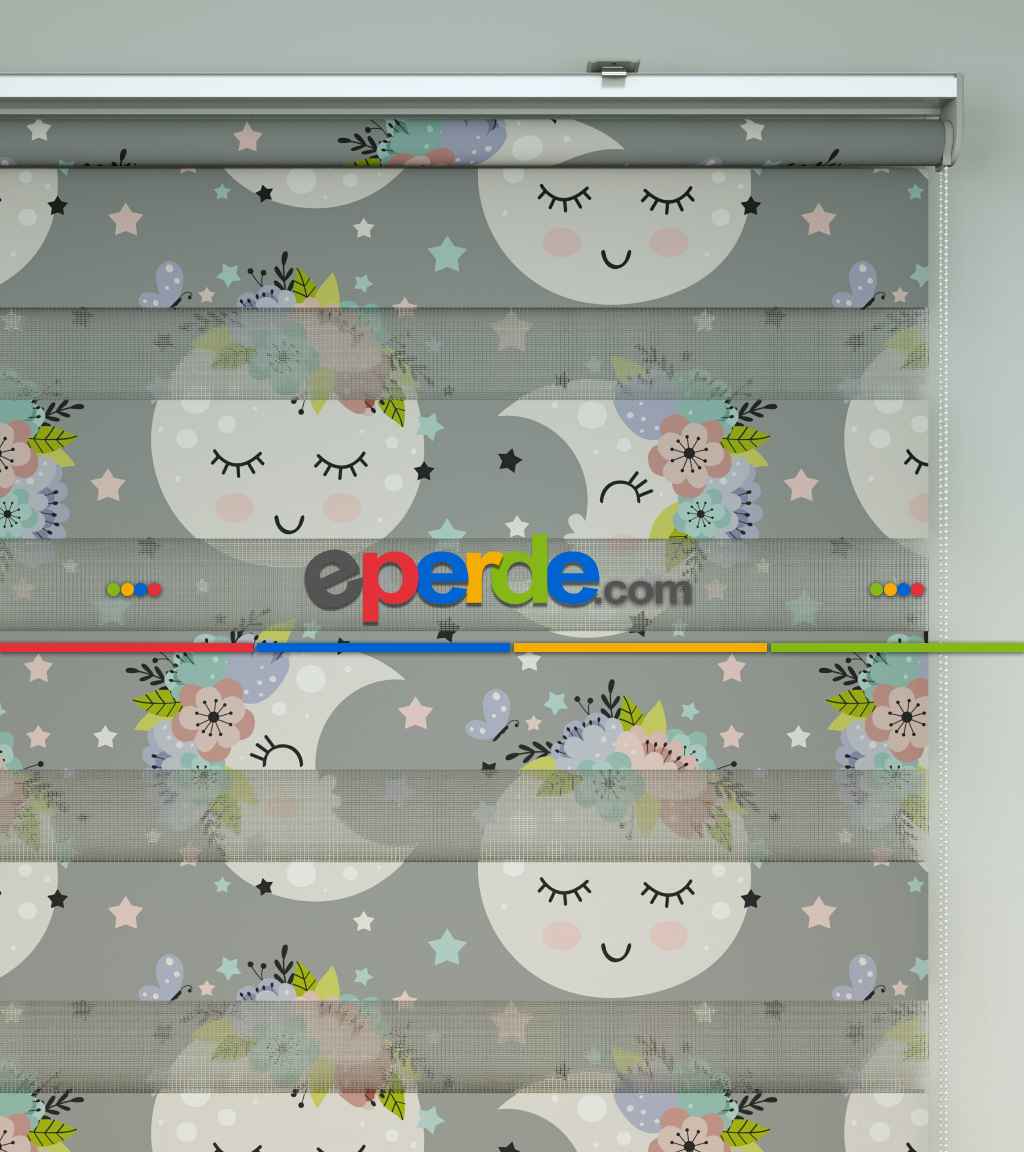 Yıldız Desenli Baskılı Zebra Perde- Çok Renkli