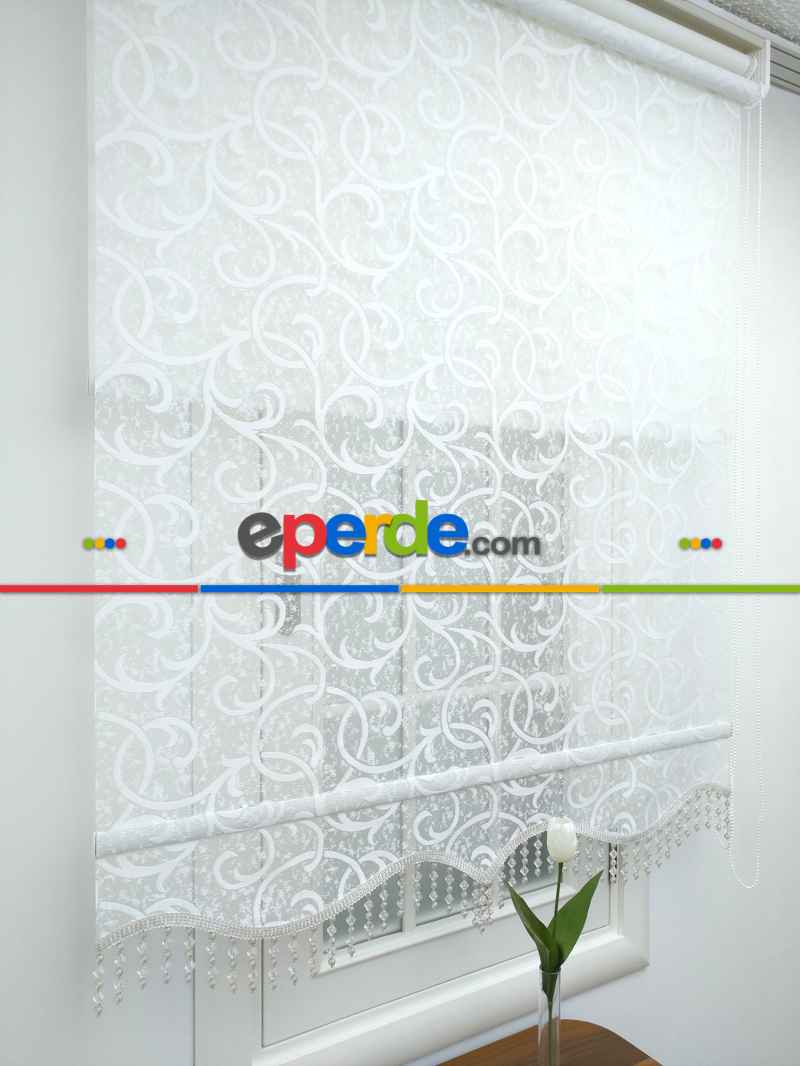 Jakar Örme Tül-dilay 801 Ekru Çiftli Sistem Dantel Desenli Perde- Ekru