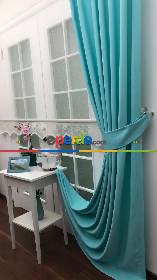 Turkuaz Renk Düz Fon Perde- Turkuaz Yeşili Ara Renk-turkuaz