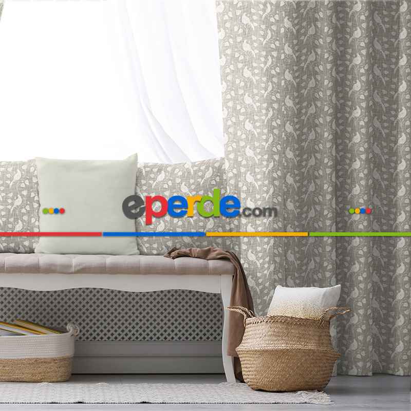 Oturma Odası Fon Perde Evim1597 Kumaşı Kalındır Duck Bezi Değildir- Mavi-beyaz