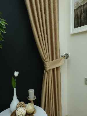 Salon Perdesi - Bej Desenli Jakar Fon Perde (geniş En:280 Kumaş)- Bej