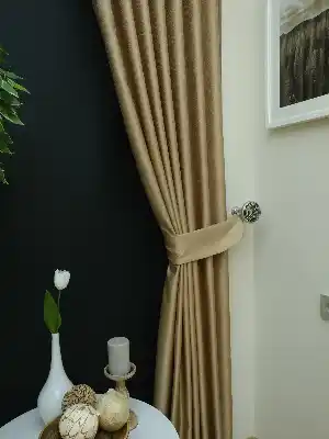 Salon Perdesi - Bej Desenli Jakar Fon Perde (geniş En:280 Kumaş)- Bej
