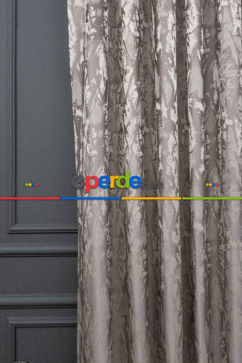 Jakar Dokuma Fon Perde Zemin Açık Gri(krem Desenli)