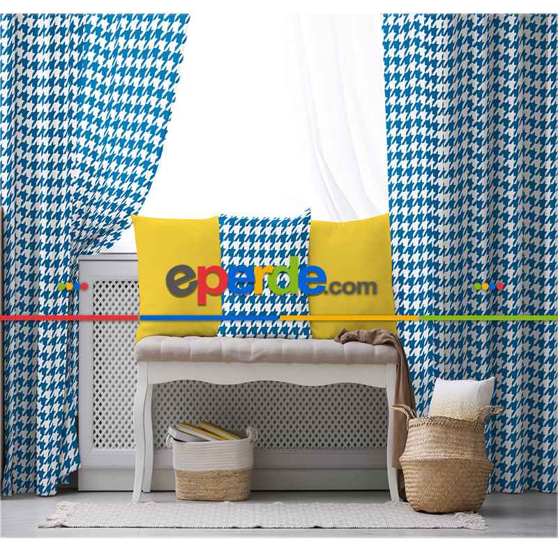 Mavi Fon Perde Evim1621-1 Kumaşı Kalındır Duck Bezi Değildir