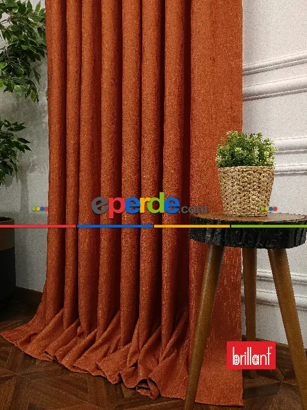 Brillant Jakar Fon Kiremit Renk Düz Fon Perde - Kiremit Rengi