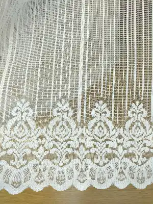 Etek Ucu Desenli Boyuna Çizgili Tül Perde ( Hazır Ölçü 1/2.5 Normal Pile )- Ekru 200cm X 195cm 