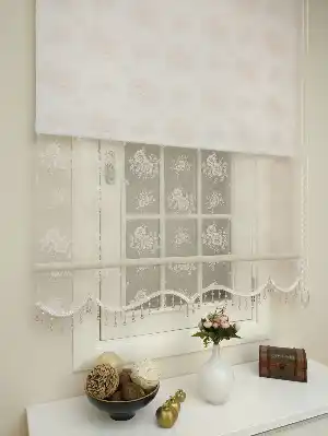 Purda Pembe Çiftli Sistem Örme Tül Stor Perde Ve Stor Perde- Pembe Pudra Pembe 75cm X 200cm 