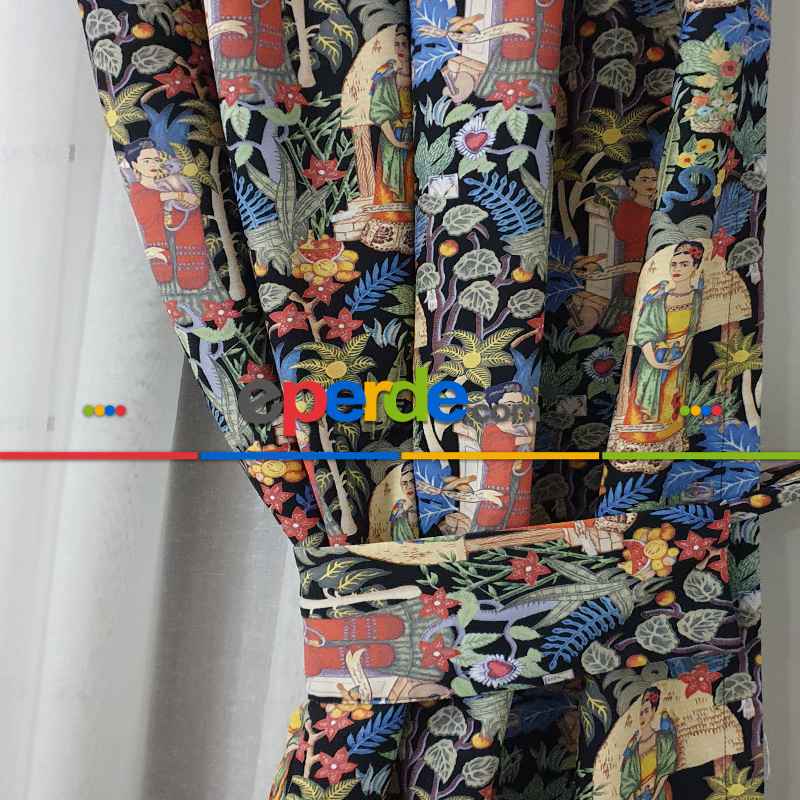 Popart Desenli Fon Perde Evmpopart4 Kumaşı Kalındır Duck Bezi Değildir- Çok Renkli 2