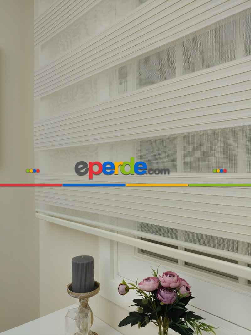 Mutfak - Zebra Perde - Geniş Pileli Zebra Perde- Krem Açık