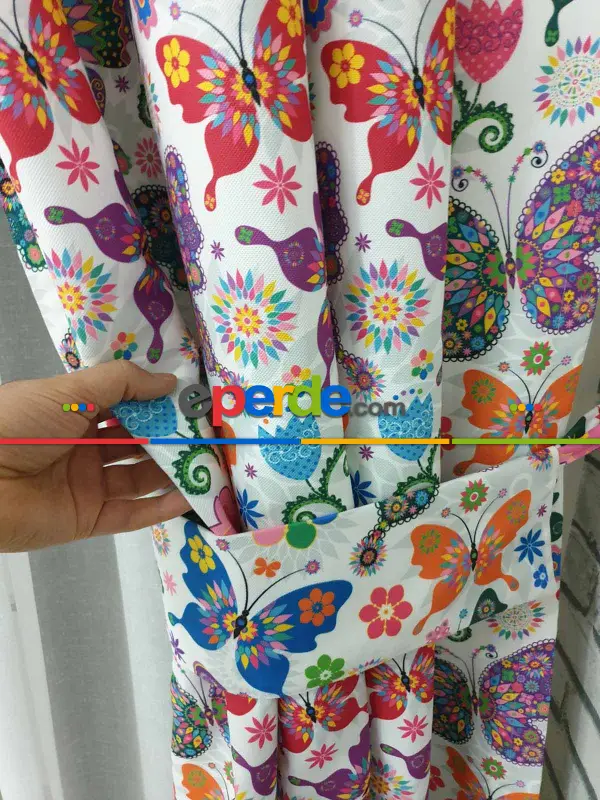 Kelebek Desenli Fon Perde Evm1113 Kumaşı Kalındır Duck Bezi Değildir- Siyah-mavi-kırmızı-sarı-beyaz-pembe- Çok Renkli 3