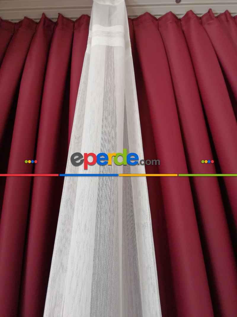 Oturma Odası - Bambu Vakko Enine Bantlı Tül Krem - Altın