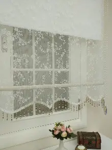 Yatak Odası - Stor Perde - Çiçekli Desen Çiftli Sistem Tül Ve Stor Perde - Dallı Çiçek Model- Krem Açık-ekru