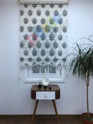%40 Indirimli !!! Damask Desen Çiftli Sistem Stor Perde 658970024- Siyah