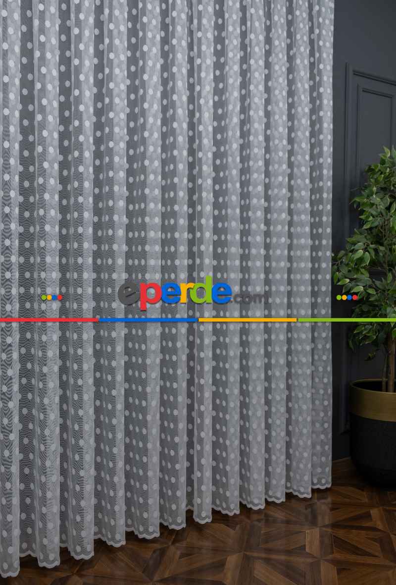 Puantiyeli Tül Noktalı Daire Desen Tül Perde