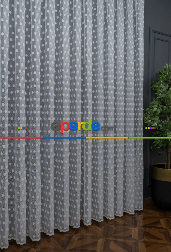 Bebek Odası Tül Perde - Puantiyeli Tül Noktalı Daire Desen Tül Perde